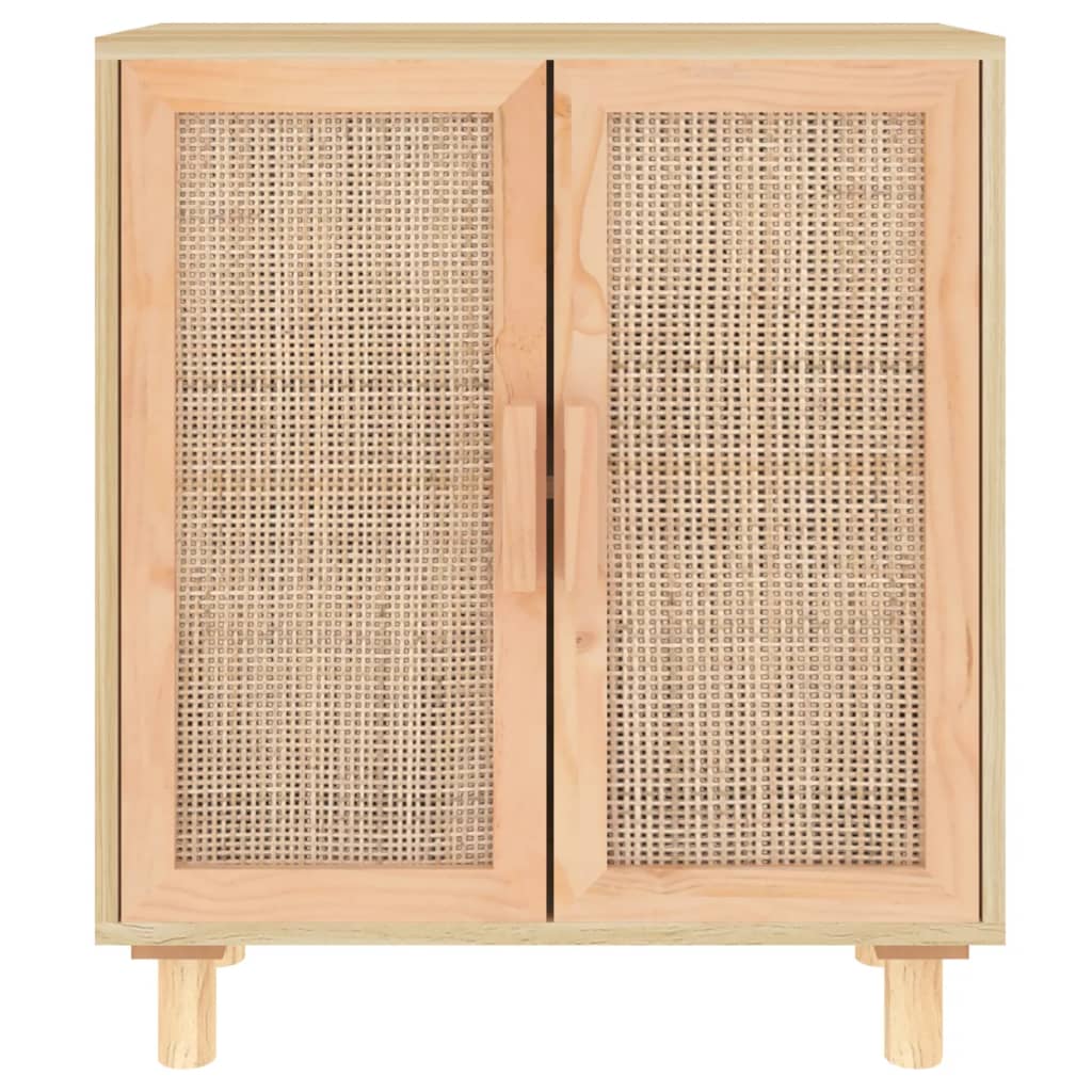 Credenza Marrone 60x30x70cm Legno Massello Pino Rattan Naturale - homemem39