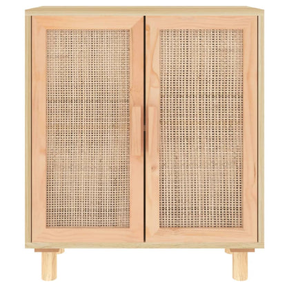 Credenza Marrone 60x30x70cm Legno Massello Pino Rattan Naturale - homemem39