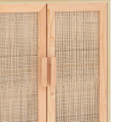 Credenza Marrone 60x30x70cm Legno Massello Pino Rattan Naturale - homemem39