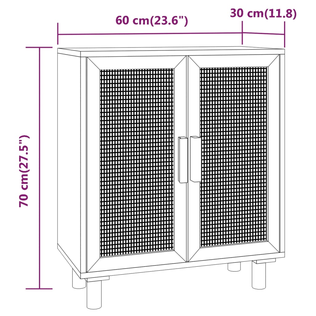 Credenza Marrone 60x30x70cm Legno Massello Pino Rattan Naturale - homemem39