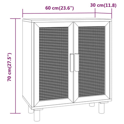 Credenza Marrone 60x30x70cm Legno Massello Pino Rattan Naturale - homemem39