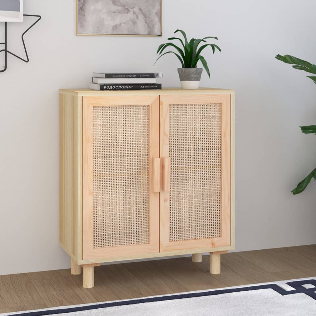 Credenza Marrone 60x30x70cm Legno Massello Pino Rattan Naturale - homemem39