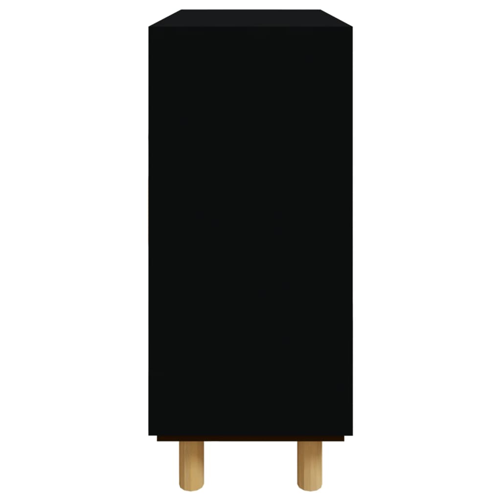 Credenza Nera 60x30x70 cm Legno Massello Pino e Rattan Naturale - homemem39