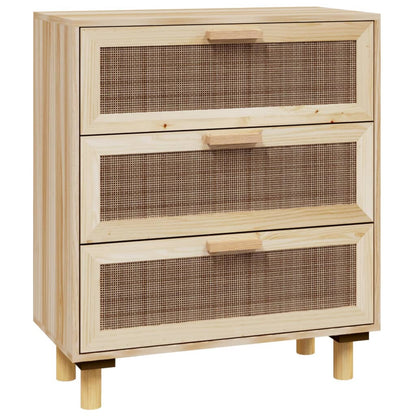 Credenza Marrone 60x30x70cm Legno Massello Pino Rattan Naturale - homemem39