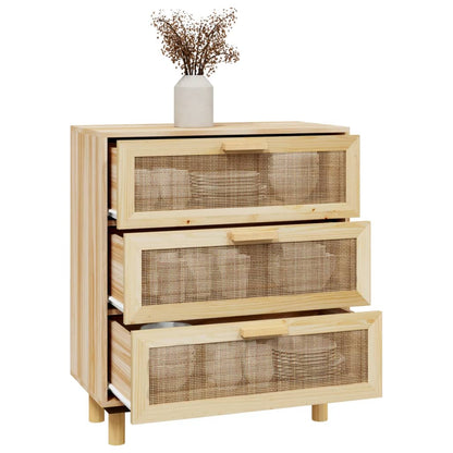 Credenza Marrone 60x30x70cm Legno Massello Pino Rattan Naturale - homemem39