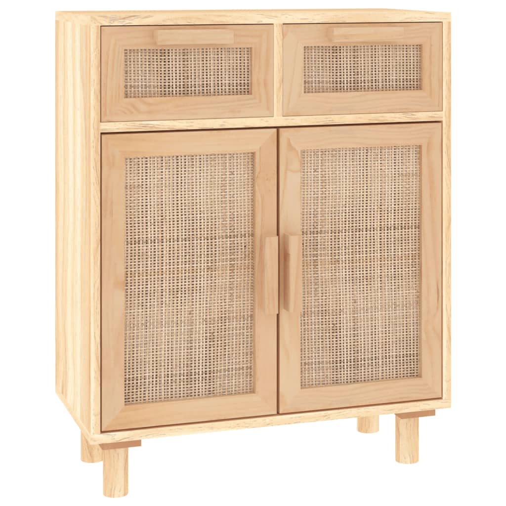 Credenza Marrone 60x30x75cm Legno Massello Pino Rattan Naturale - homemem39