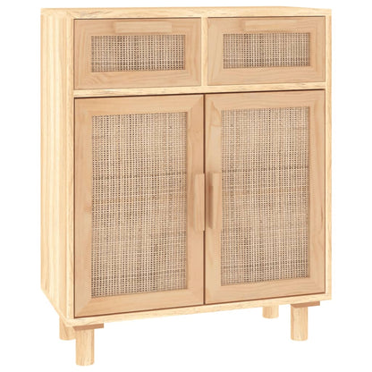 Credenza Marrone 60x30x75cm Legno Massello Pino Rattan Naturale - homemem39