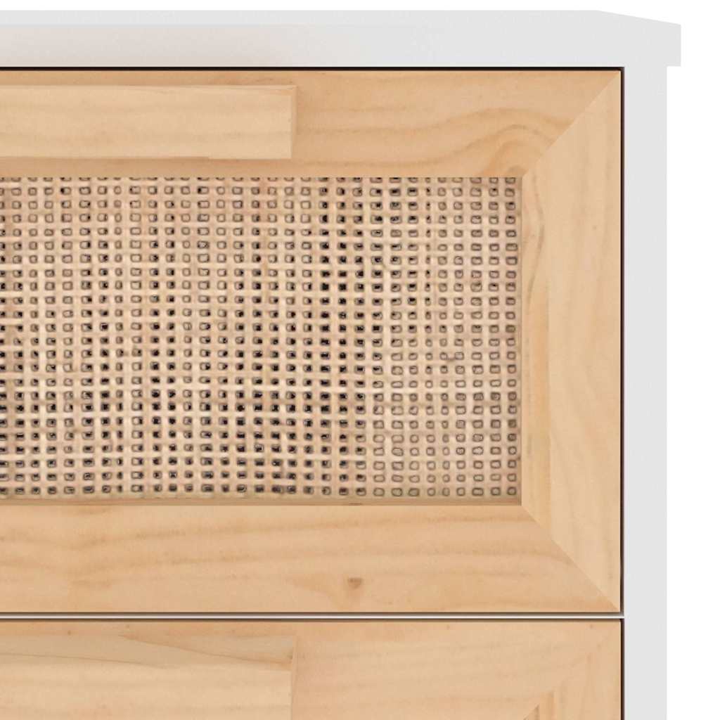 Credenza Bianca 40x30x90cm Legno Massello Pino Rattan Naturale