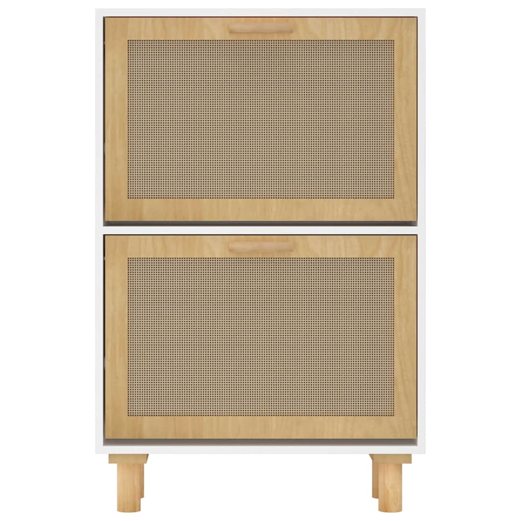 Scarpiera Bianca 52x25x80cm Legno Multistrato e Rattan Naturale - homemem39