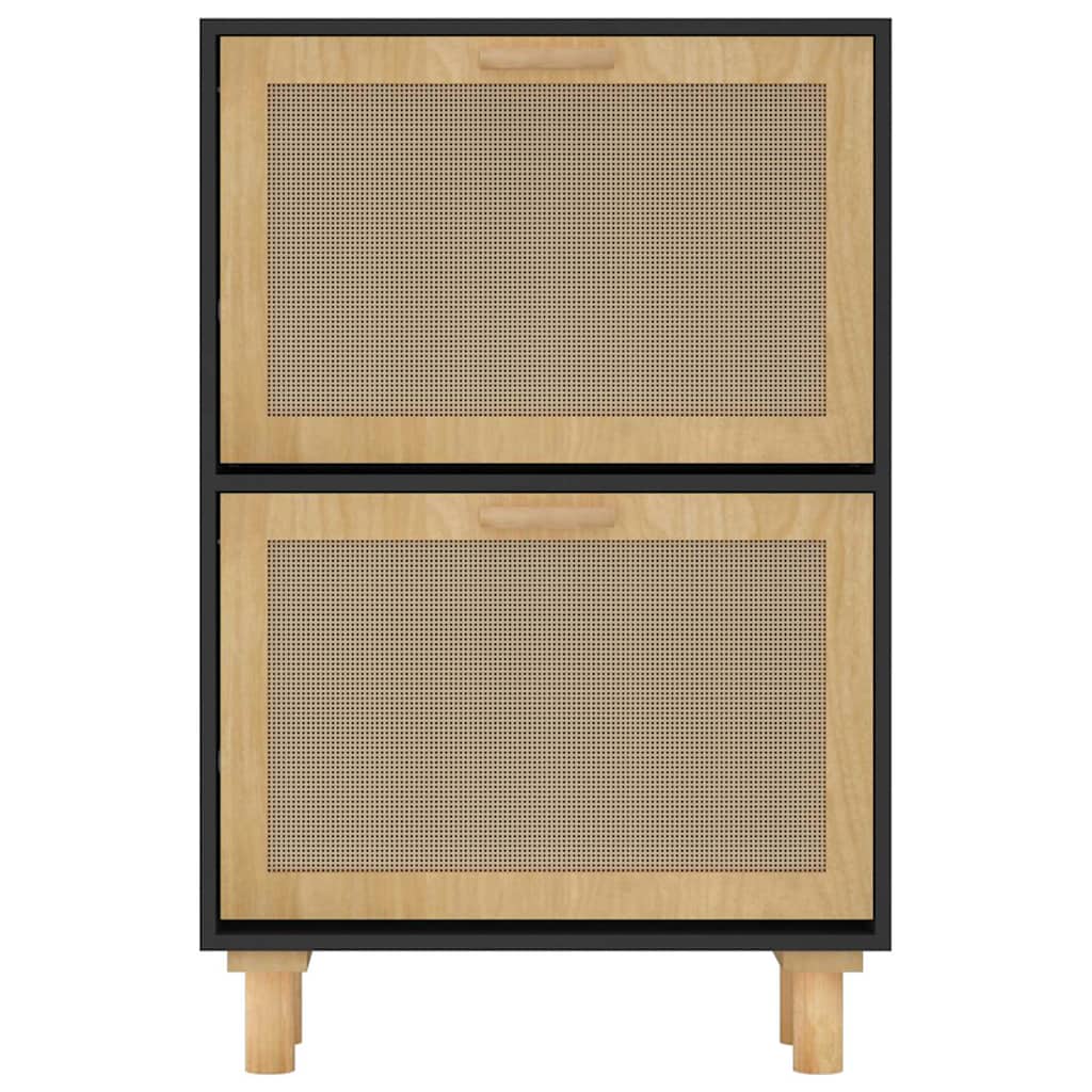 Scarpiera Nero 52x25x80cm Legno Multistrato e Rattan Naturale - homemem39