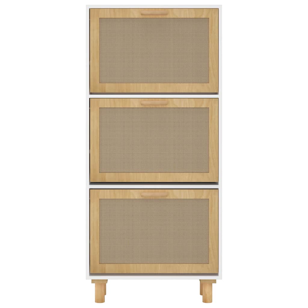 Scarpiera Bianca52x25x115cm Legno Multistrato e Rattan Naturale - homemem39