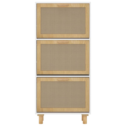 Scarpiera Bianca52x25x115cm Legno Multistrato e Rattan Naturale - homemem39