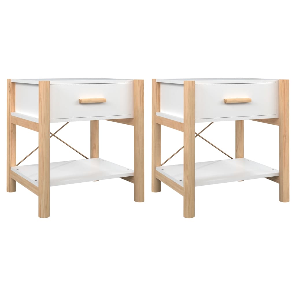 Tavolini da Letto 2pz Bianchi 42x38x45 cm in Legno Multistrato - homemem39