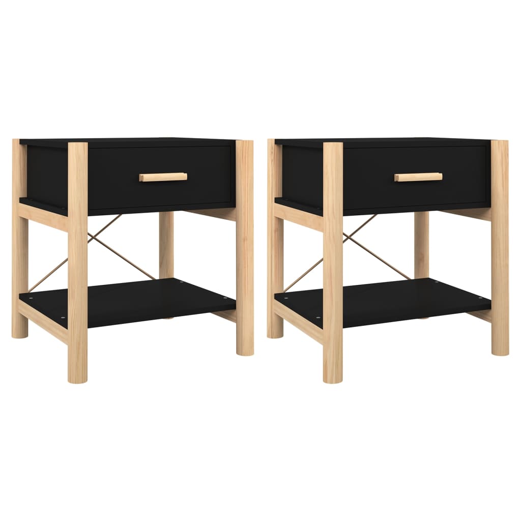 Tavolini da Letto 2pz Nero 42x38x45 cm in Legno Multistrato - homemem39