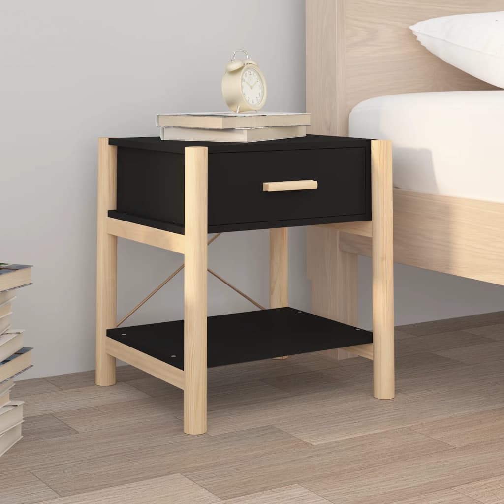 Tavolini da Letto 2pz Nero 42x38x45 cm in Legno Multistrato - homemem39