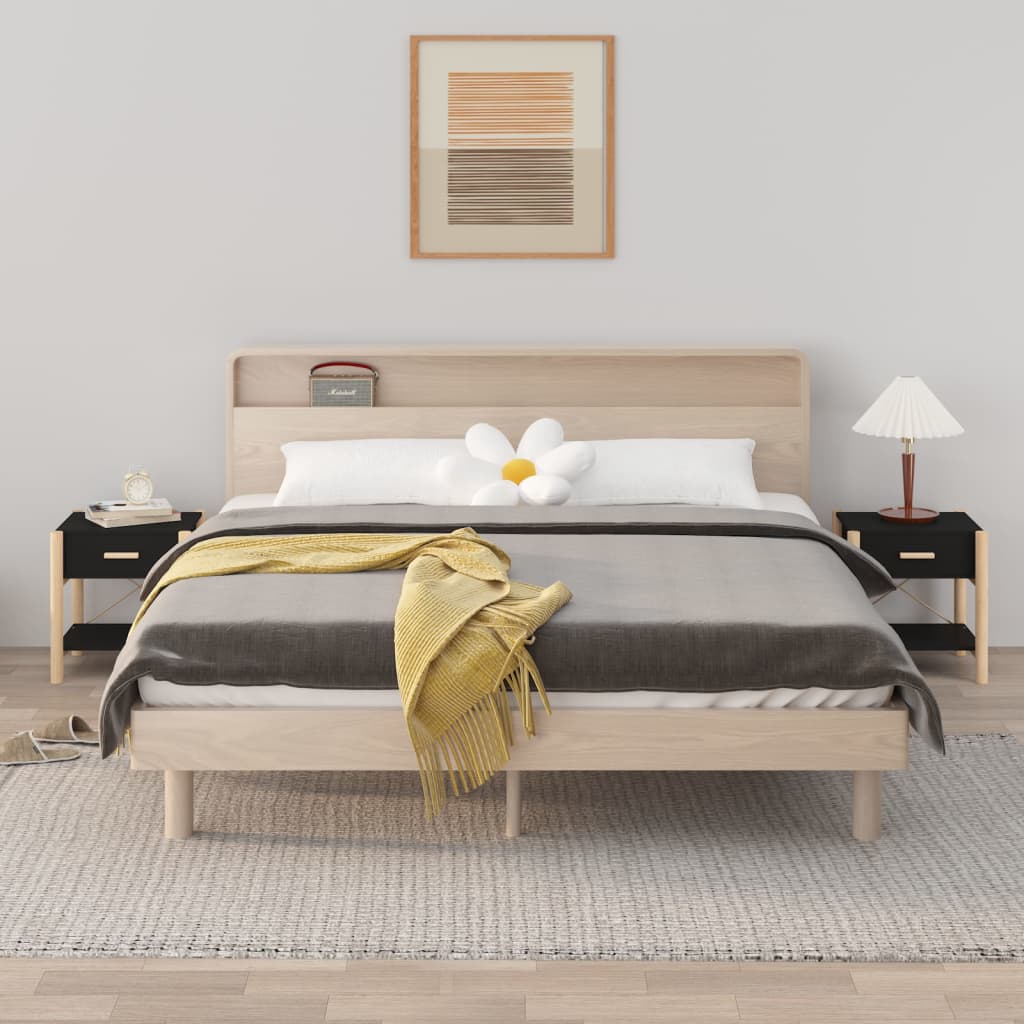Tavolini da Letto 2pz Nero 42x38x45 cm in Legno Multistrato - homemem39