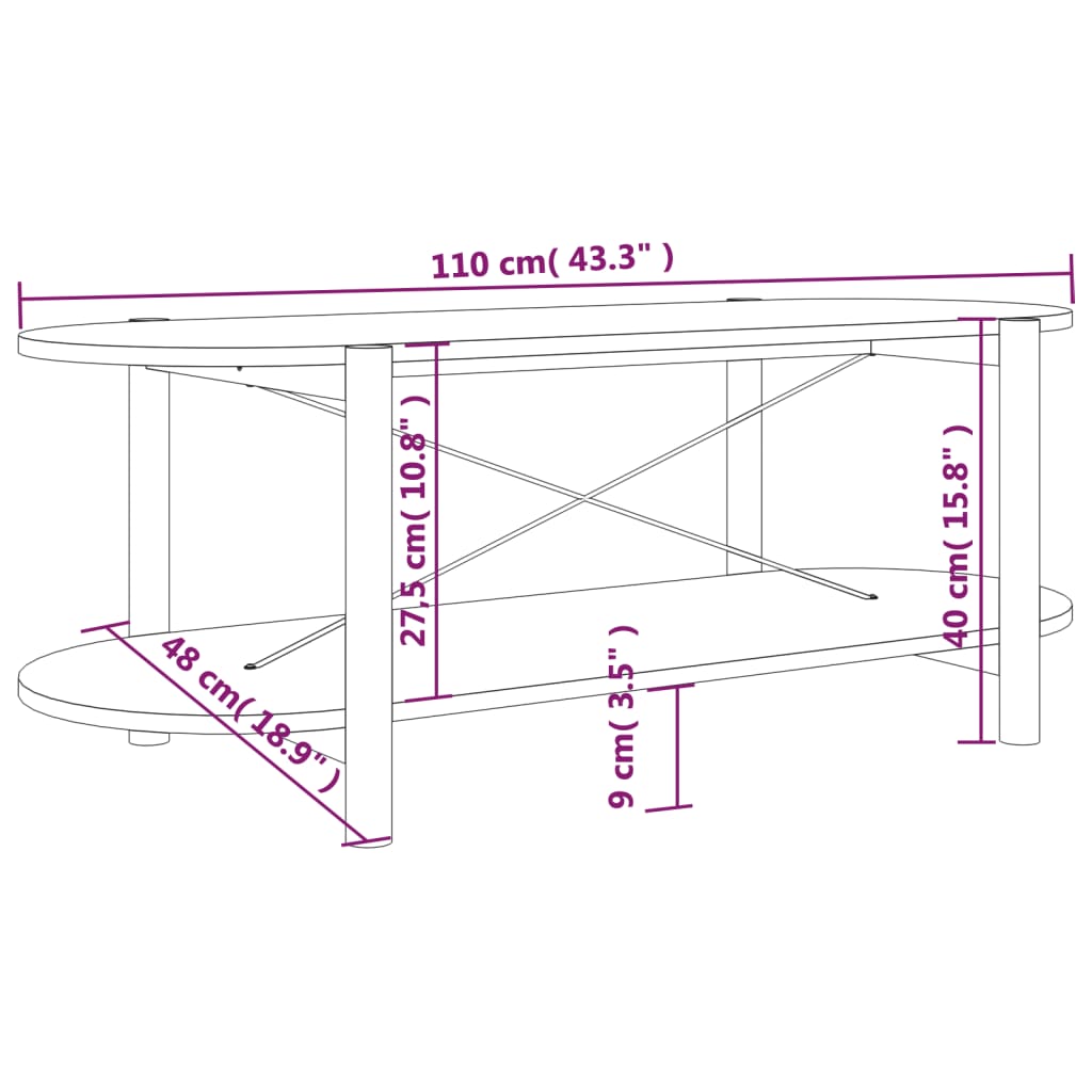 Tavolino da Salotto Nero 110x48x40 cm in Legno Multistrato | homemem39