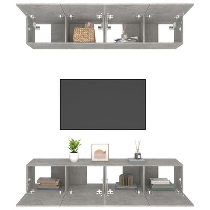 Mobili TV 4 pz Grigio Cemento 80x30x30 cm in Legno Multistrato - homemem39