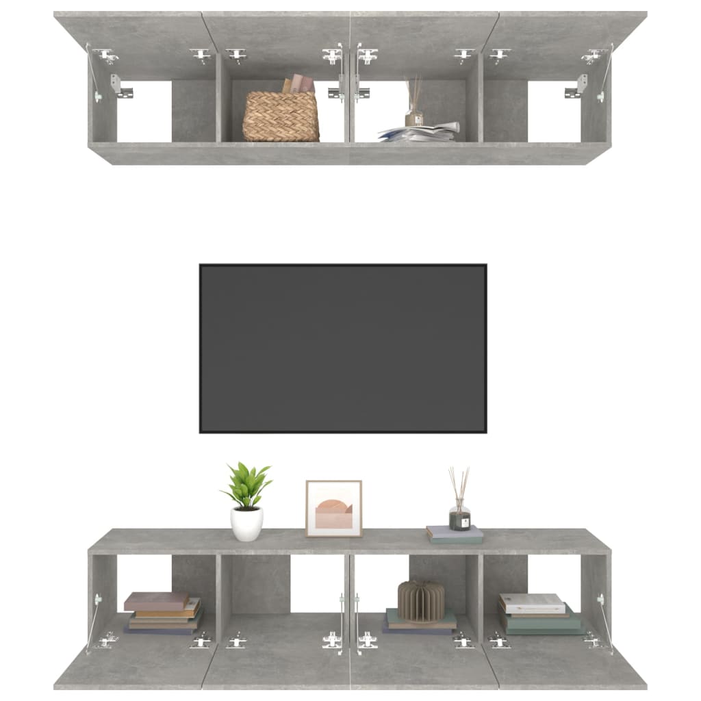 Mobili TV 4 pz Grigio Cemento 80x30x30 cm in Legno Multistrato