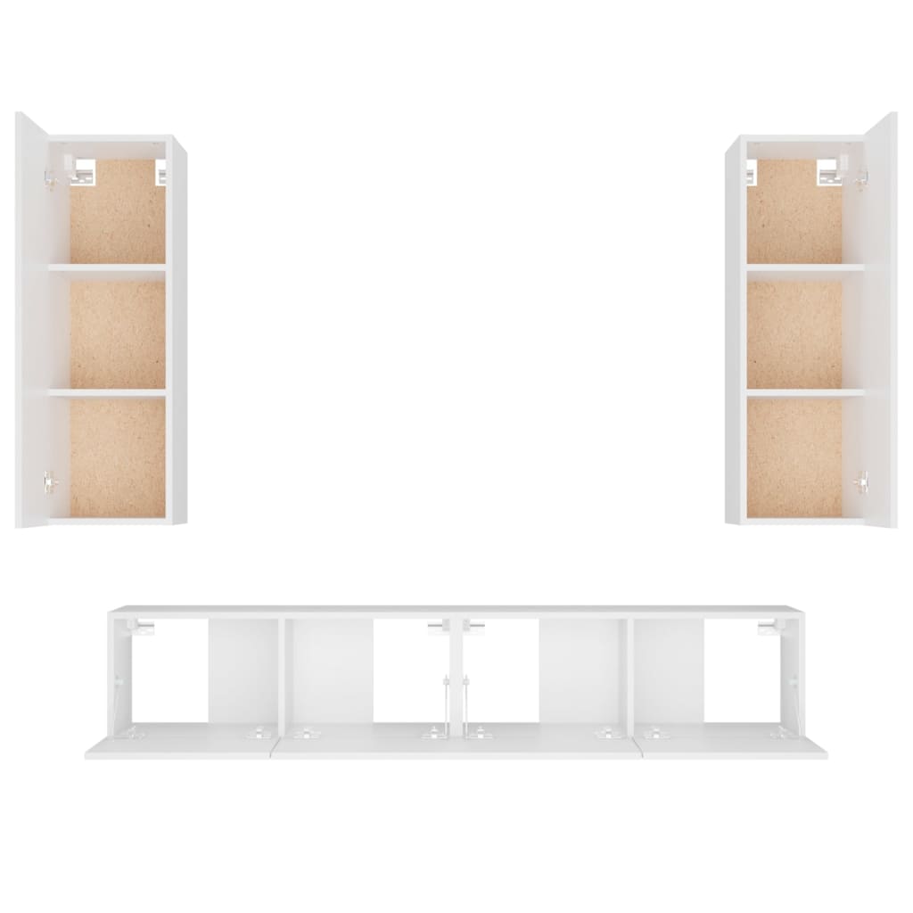 Set di Mobili Porta TV 4 pz Bianco in Legno Multistrato