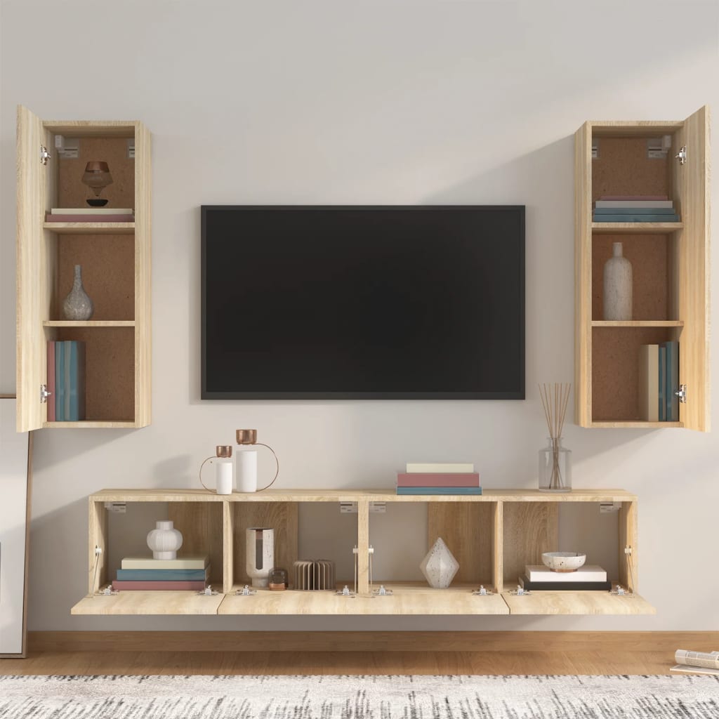 Set di Mobili Porta TV 4 pz Rovere Sonoma in Legno Multistrato - homemem39