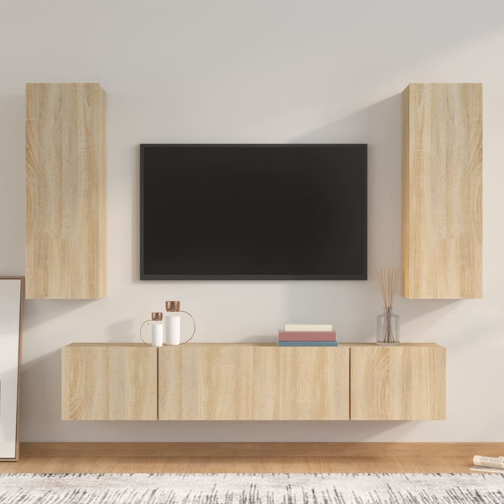 Set di Mobili Porta TV 4 pz Rovere Sonoma in Legno Multistrato - homemem39