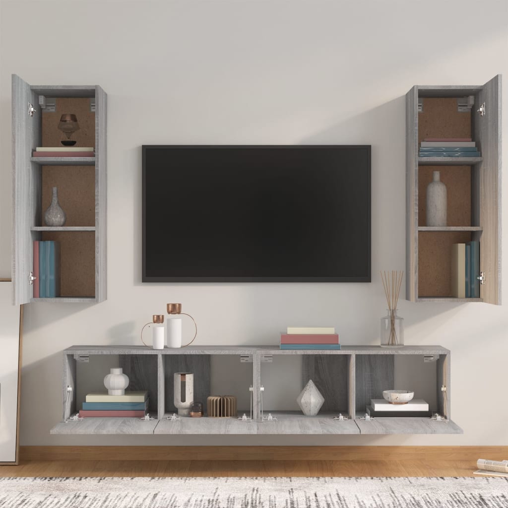 Set di Mobili Porta TV 4 pz Grigio Sonoma in Legno Multistrato | homemem39