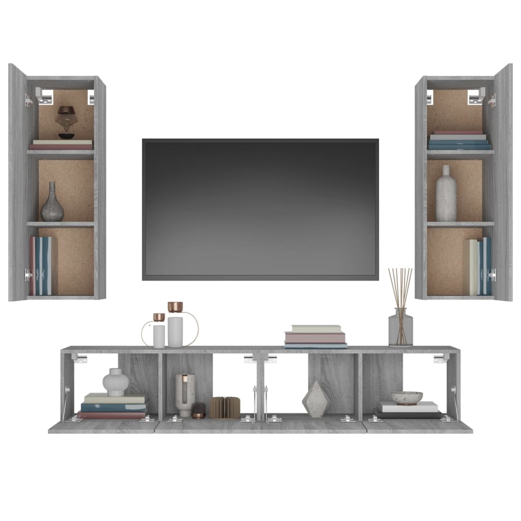 Set di Mobili Porta TV 4 pz Grigio Sonoma in Legno Multistrato | homemem39