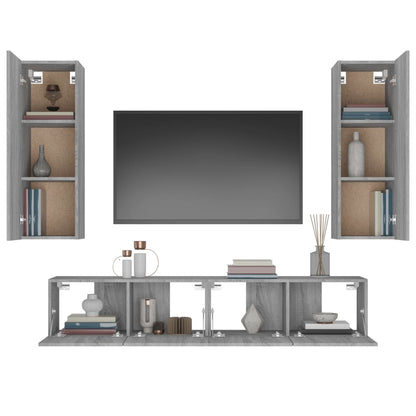 Set di Mobili Porta TV 4 pz Grigio Sonoma in Legno Multistrato | homemem39