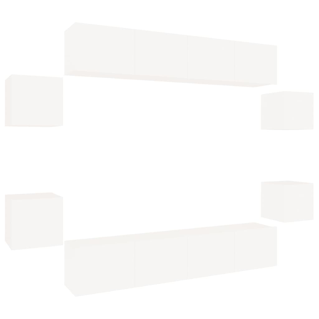Set Mobili Porta TV 8pz Bianco in Legno Multistrato