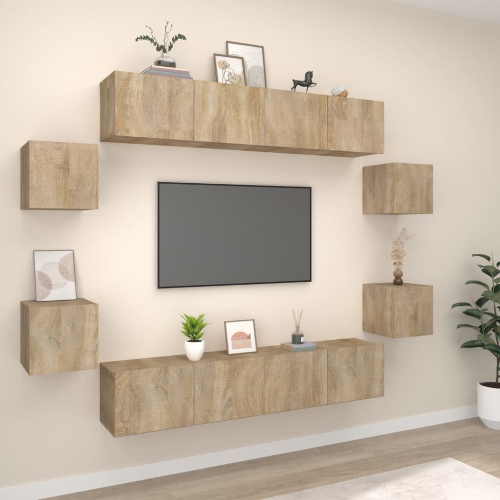 Set Mobili Porta TV 8pz Rovere Sonoma in Legno Multistrato