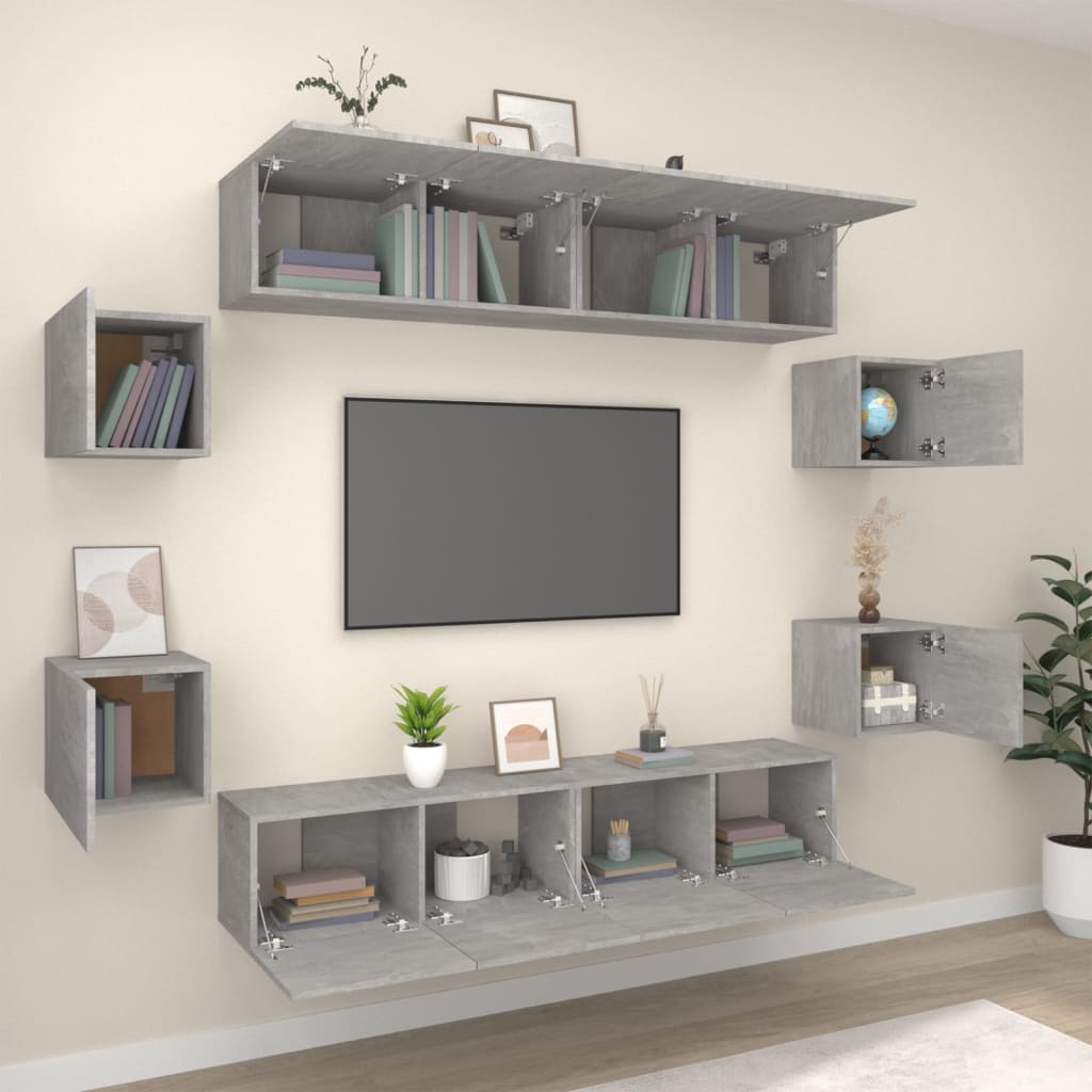 Set Mobili Porta TV 8pz Grigio Cemento in Legno Multistrato