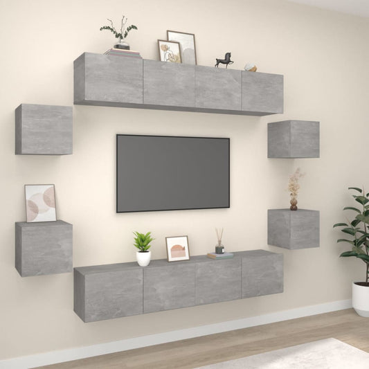 Set Mobili Porta TV 8pz Grigio Cemento in Legno Multistrato