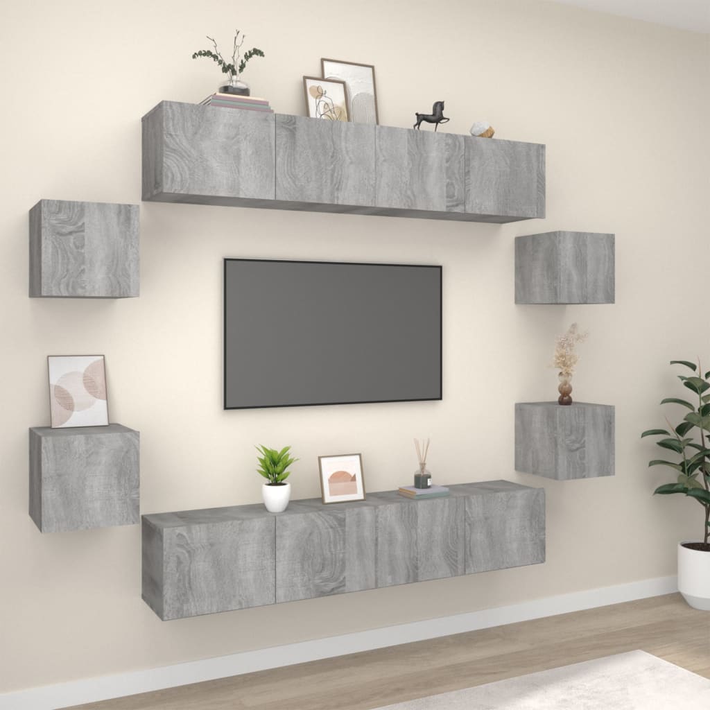 Set Mobili Porta TV 8pz Grigio Sonoma in Legno Multistrato - homemem39