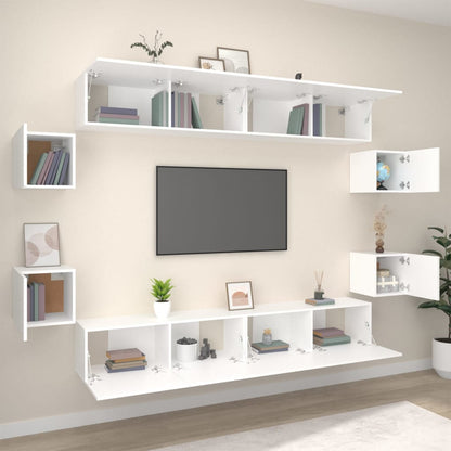Set Mobili Porta TV 8pz Bianco in Legno Multistrato