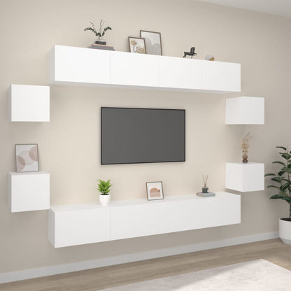 Set Mobili Porta TV 8pz Bianco in Legno Multistrato