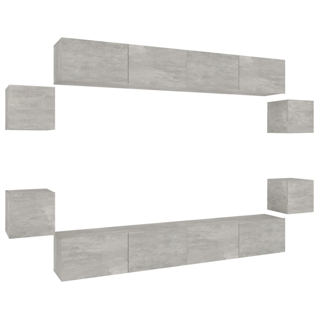 Set Mobili Porta TV 8pz Grigio Cemento in Legno Multistrato