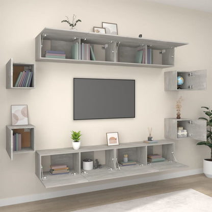 Set Mobili Porta TV 8pz Grigio Cemento in Legno Multistrato