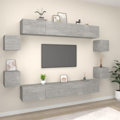 Set Mobili Porta TV 8pz Grigio Cemento in Legno Multistrato