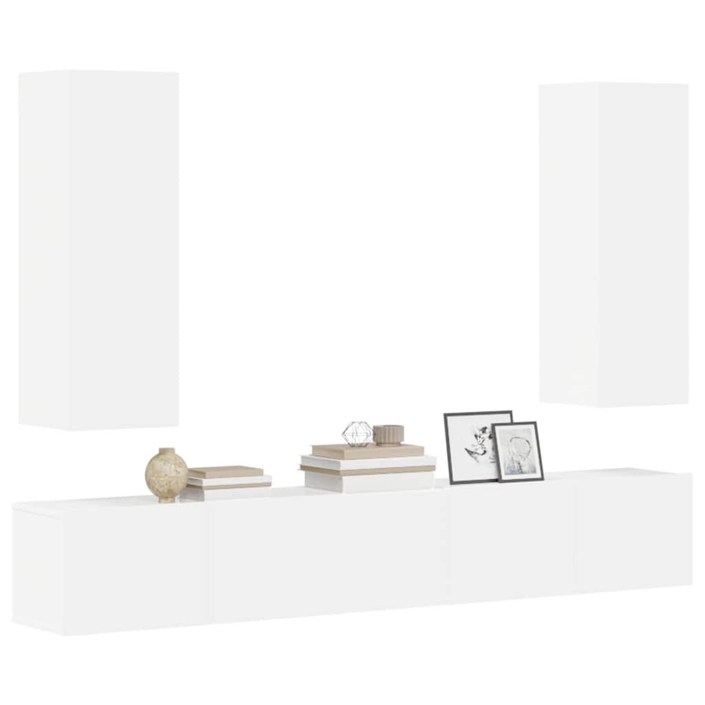 Set di Mobili Porta TV 5 pz Bianco in Legno Multistrato