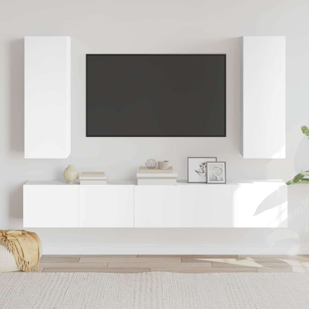 Set di Mobili Porta TV 5 pz Bianco in Legno Multistrato