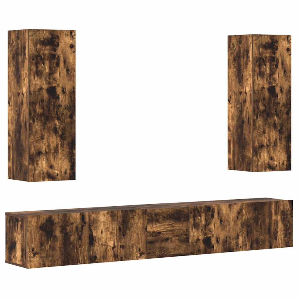 Set di Mobili Porta TV 5 pz Rovere Fumo in Legno Multistrato | homemem39