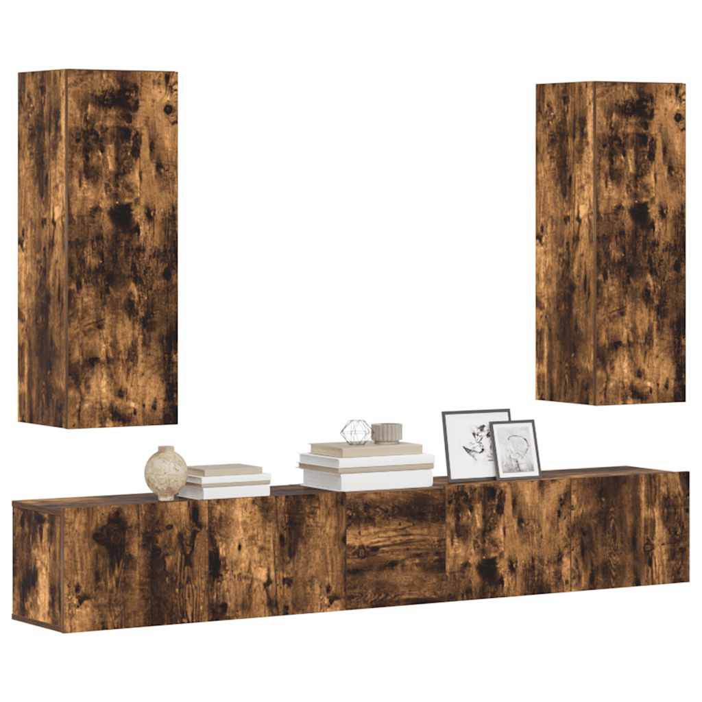 Set di Mobili Porta TV 5 pz Rovere Fumo in Legno Multistrato | homemem39