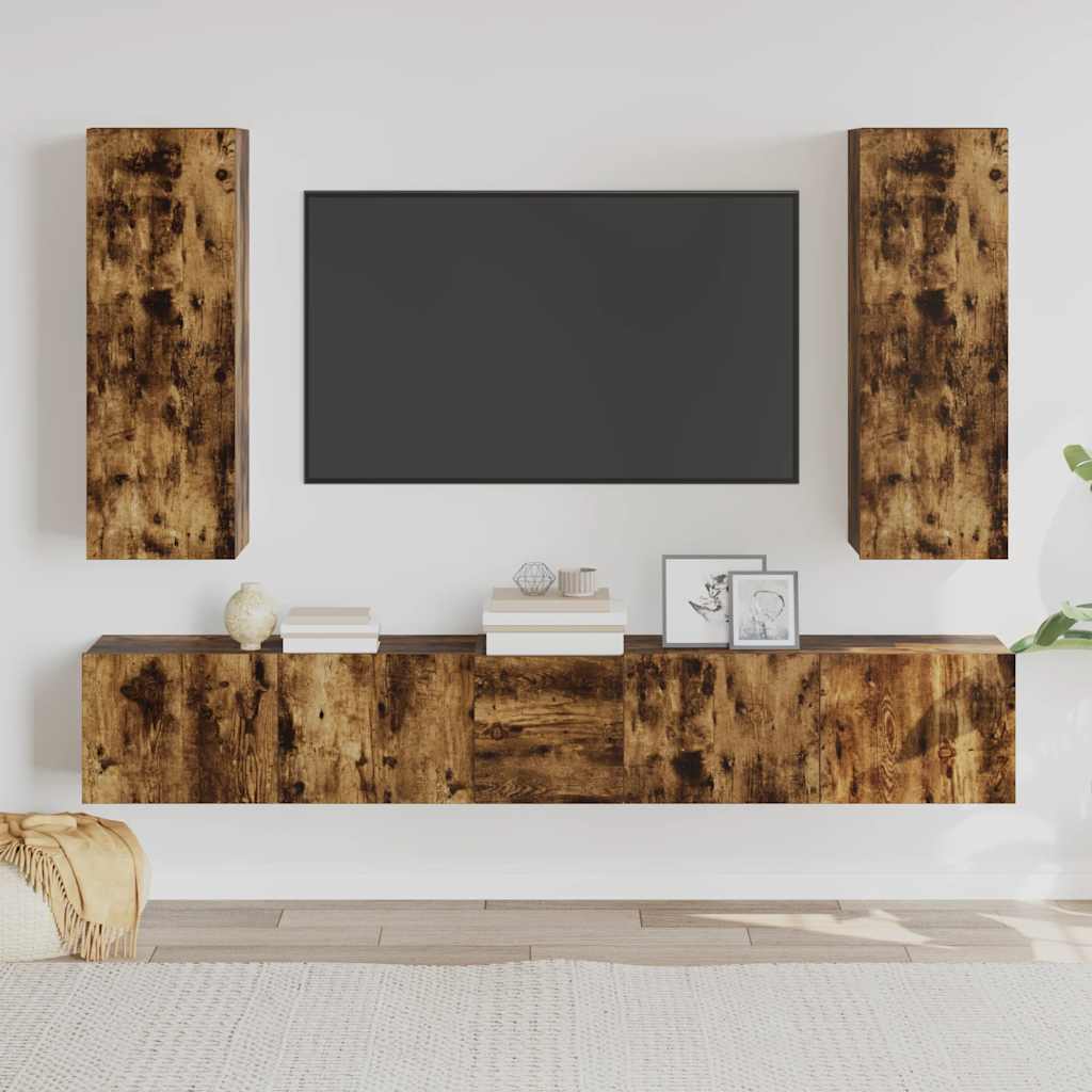 Set di Mobili Porta TV 5 pz Rovere Fumo in Legno Multistrato | homemem39