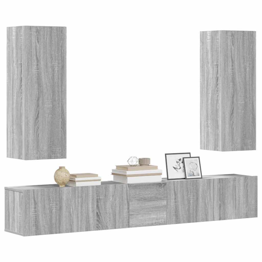Set di Mobili Porta TV 5 pz Grigio Sonoma in Legno Multistrato | homemem39