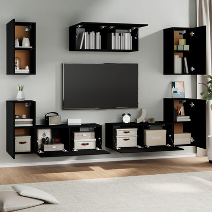 Set di Mobili Porta TV 7 pz Nero in Legno Multistrato