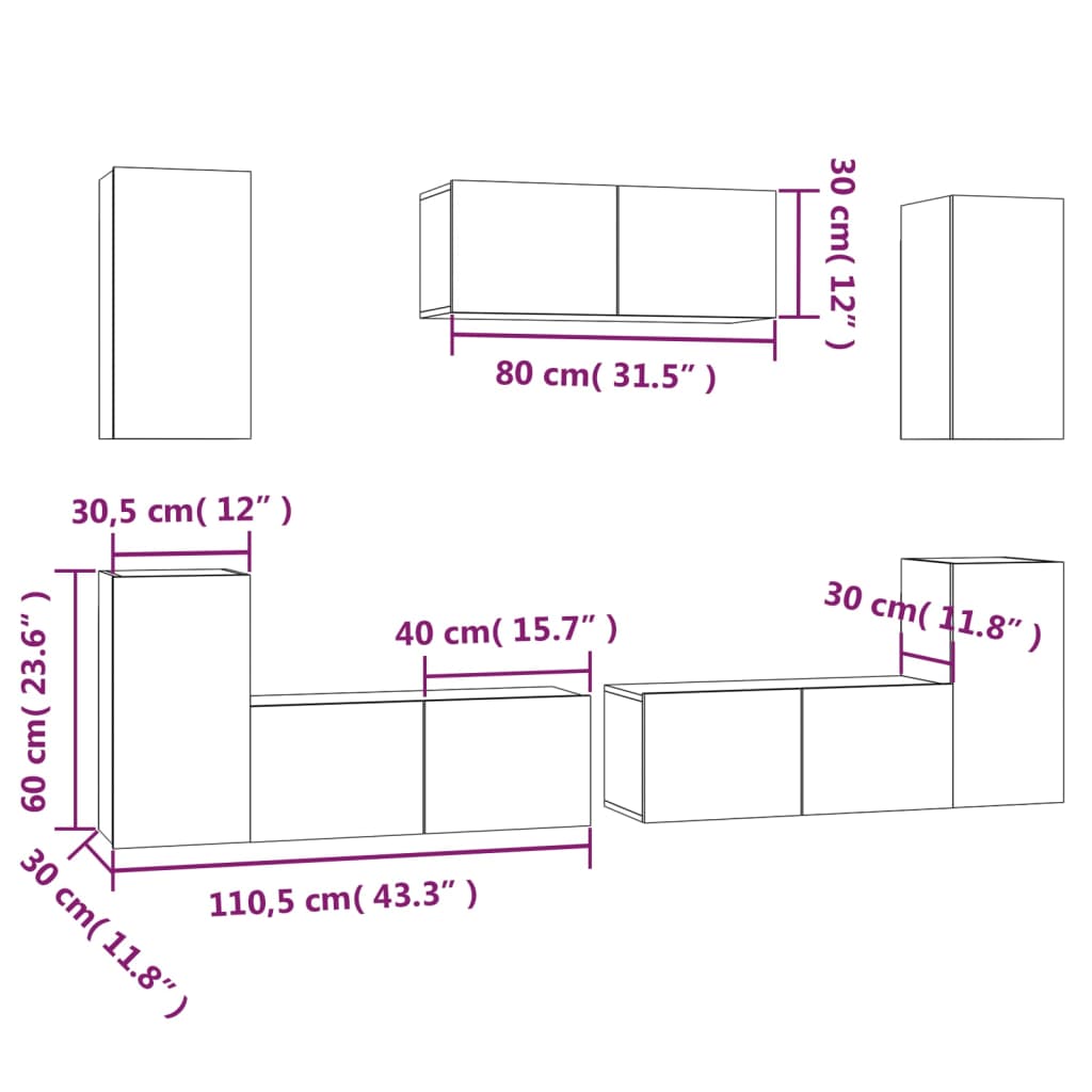 Set di Mobili Porta TV 7 pz Nero in Legno Multistrato