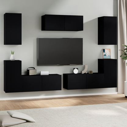 Set di Mobili Porta TV 7 pz Nero in Legno Multistrato