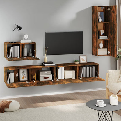 Set di Mobili Porta TV 4 pz Rovere Fumo in Legno Multistrato