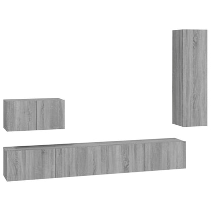 Set di Mobili Porta TV 4 pz Grigio Sonoma in Legno Multistrato